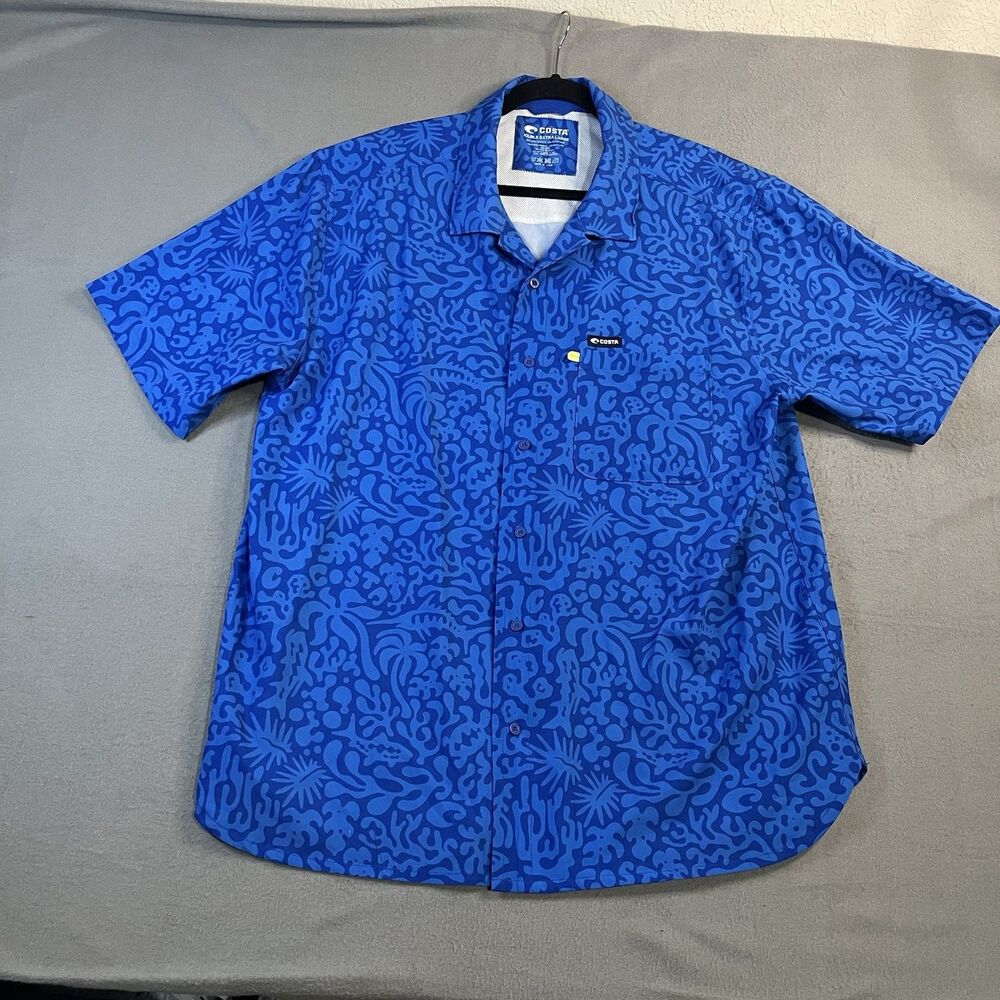 Costa Hawaiian Shirt Blue Floral Tropical Mens Button Up Shirt Size XXL 2XL
